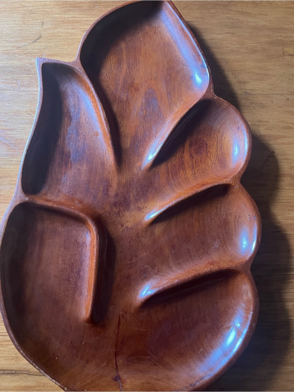 Vintage Sold Mahogany Hand-Carved Mid-Century Haitian Leaf Tray - Picture 3 of 6